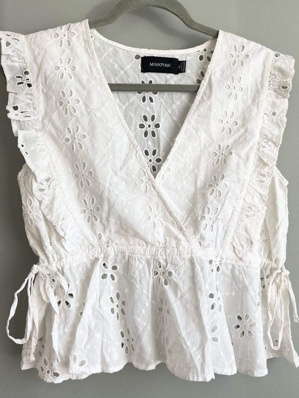 MinkPink Lace Look Cinch Waist Blouse Top